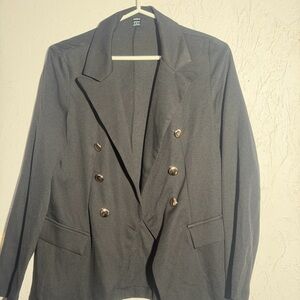 SHEIN Black Double-Breasted Blazer with Gold Buttons